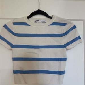 Zara Cream and Blue Striped Tee
